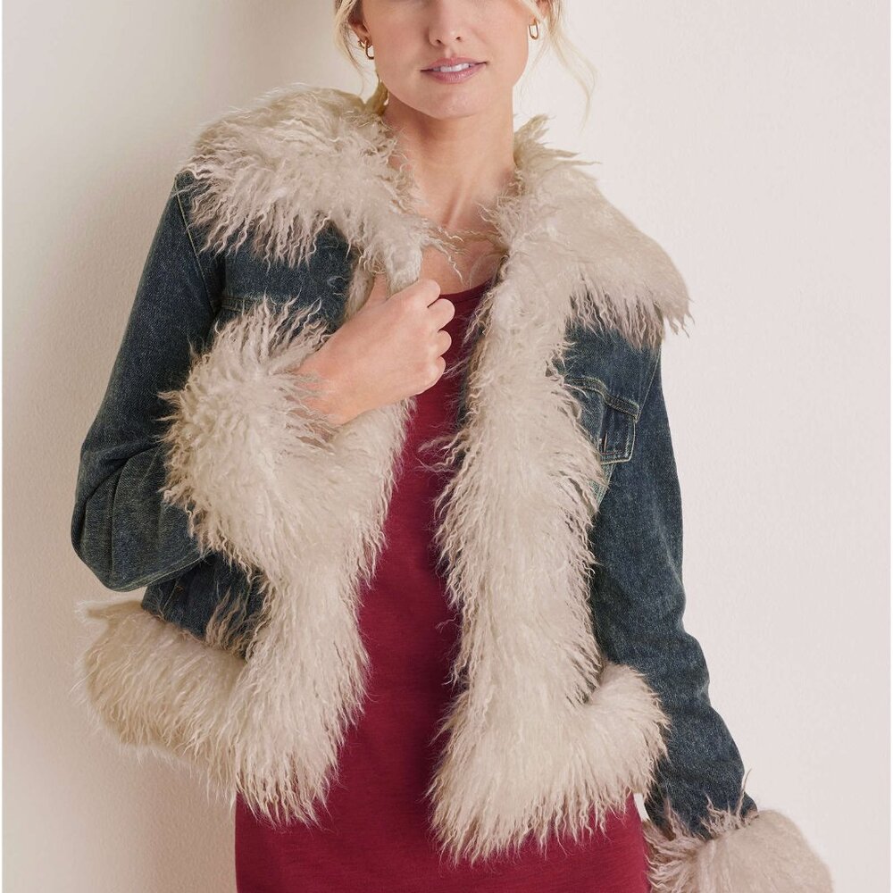 Shearling Trim Denim Jacket